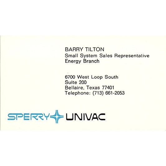 Barry Tilton Sperry Univac Bellaire TX Vintage Business Card SD9-B2