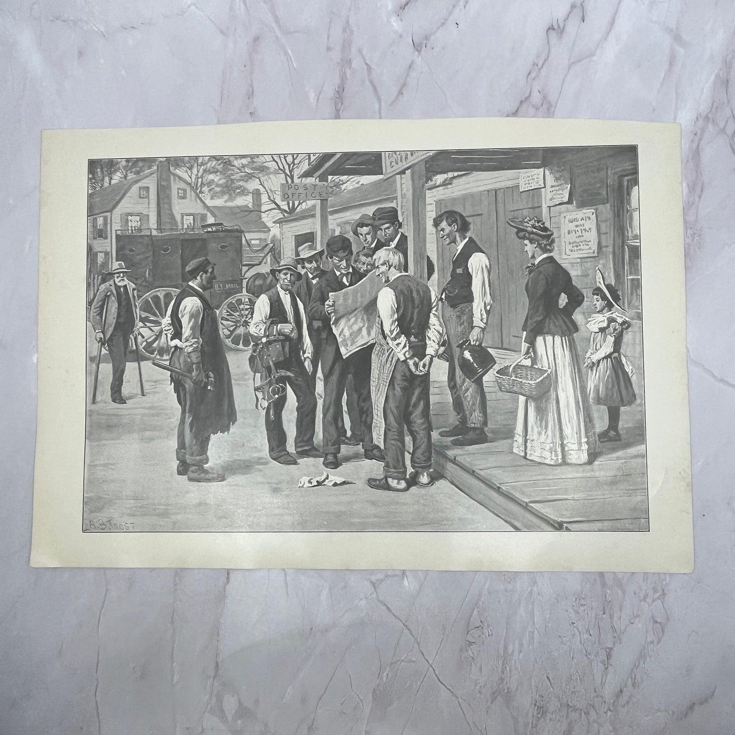 News at the Corner - Original 1904 A.B. Frost Art Print V14-3