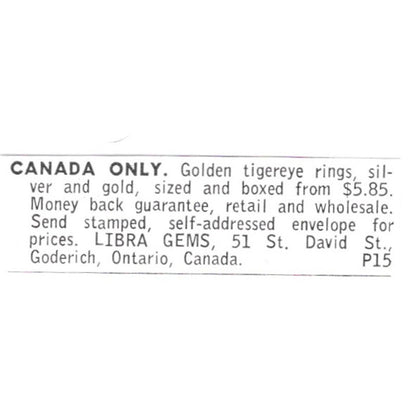 Libra Gems Goderich Ontario Canada 1972 Ad AF8-S8