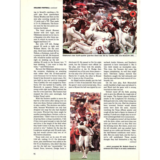 Oklahoma Goal Line Stand Against Texas Pope Bosworth Picture 1984 Ad AF8-4