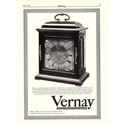 Vernay Old English Furniture Siler Porcelain Pottery Glassware NYC 1932 Ad V1-4