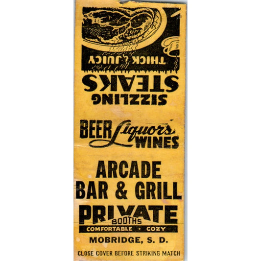 Arcade Bar & Grill Mobridge SD Vintage Matchbook Cover SD4-Y17