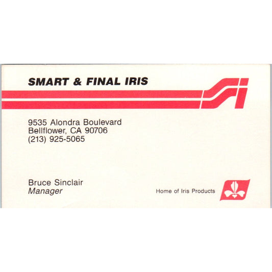 Bruce Sinclair Smart & Final Iris Products Bellflower CA Business Card SD8-B21