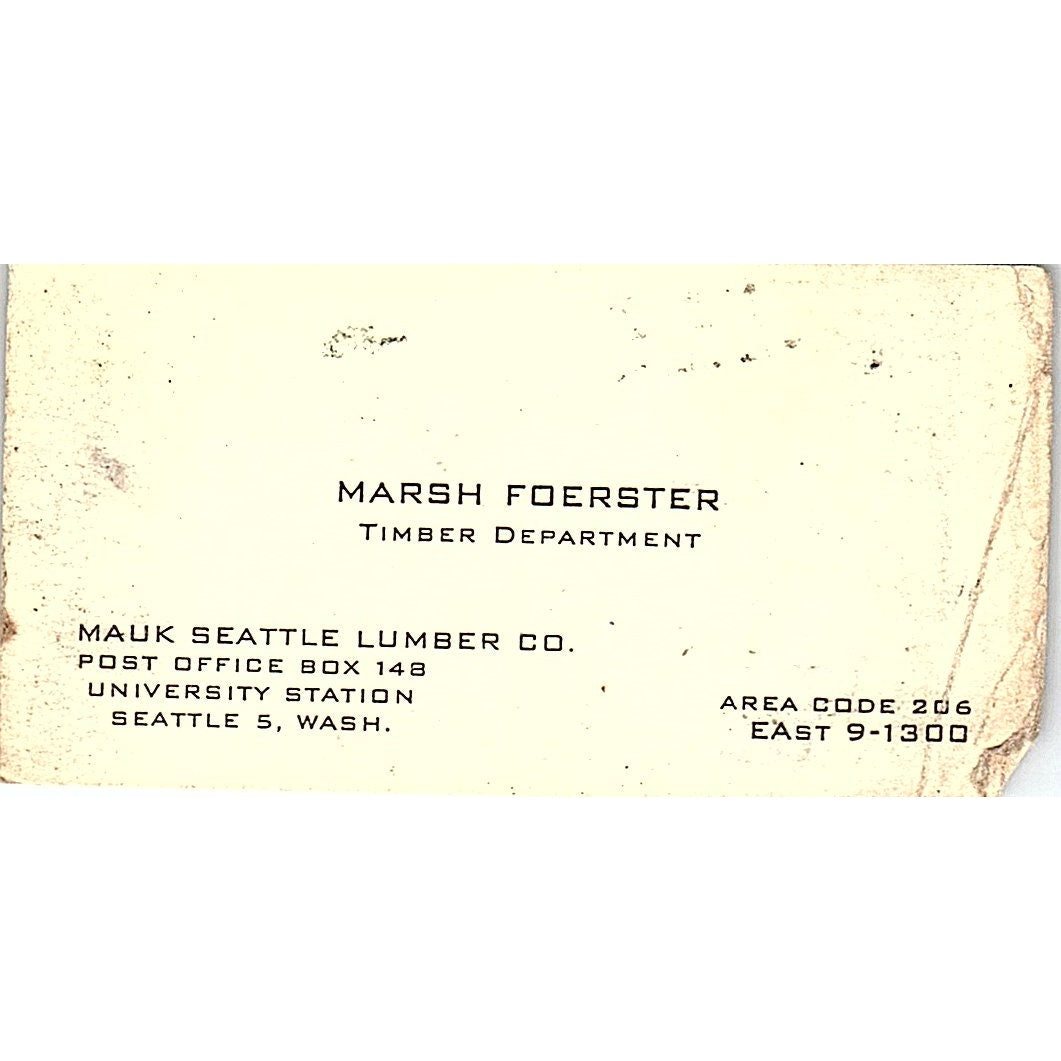 Marsh Foerster Mauk Seattle Lumber Co Seattle WA Vintage Business Card SD9-B4