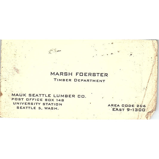 Marsh Foerster Mauk Seattle Lumber Co Seattle WA Vintage Business Card SD9-B4
