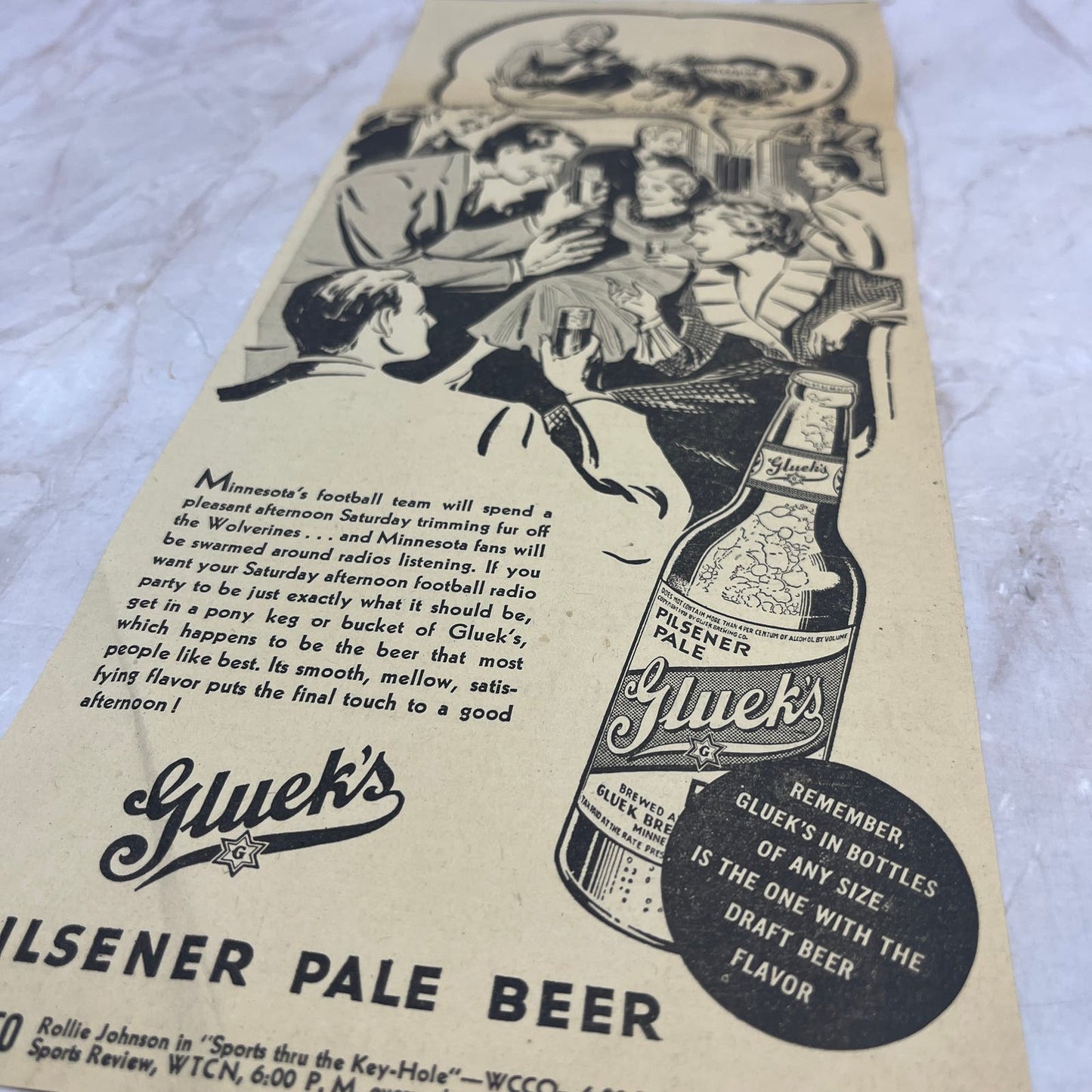 Gluck's Beer College Football Minnesota Michigan Wisconsin 6x14 Newspaper FL6-8