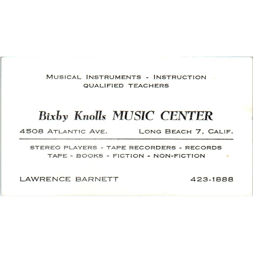 Bixby Knolls Music Center Lawrence Barnett Long Beach Business Card SD8-B20