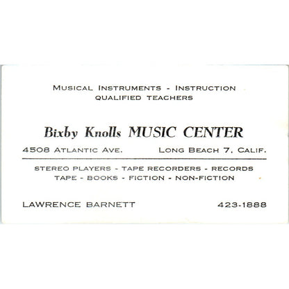 Bixby Knolls Music Center Lawrence Barnett Long Beach Business Card SD8-B20