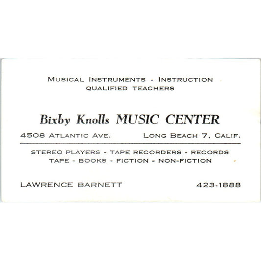 Bixby Knolls Music Center Lawrence Barnett Long Beach Business Card SD8-B20