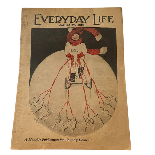 January 1926 Everyday Life Magazine COVER ONLY Child Sledding V30-4