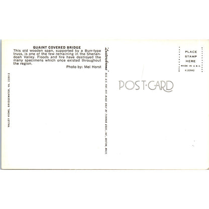 Shenandoah Valley Covered Bridge Vintage Covered Bridge Postcard PC17