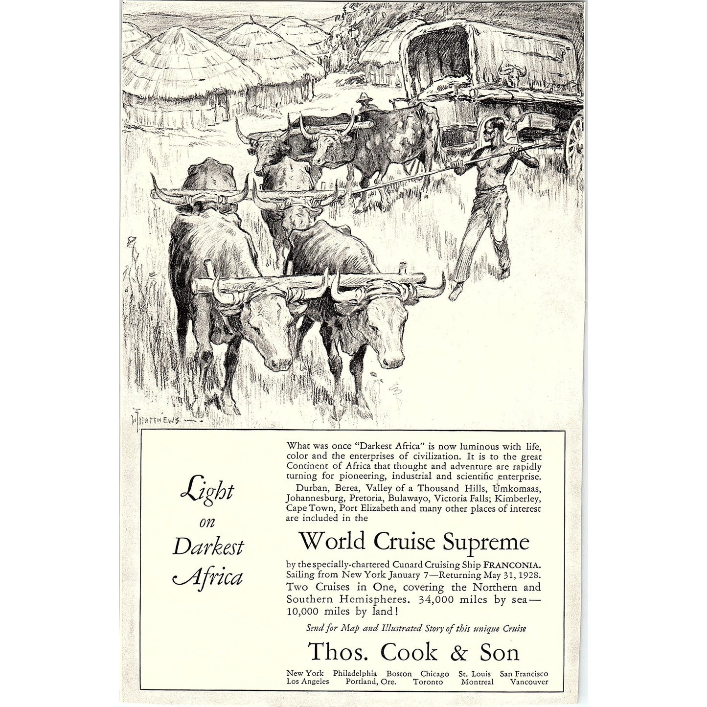 Thos. Cook & Sons World Cruise Supreme Darkest Africa Safari 5x8" 1920s Ad D26