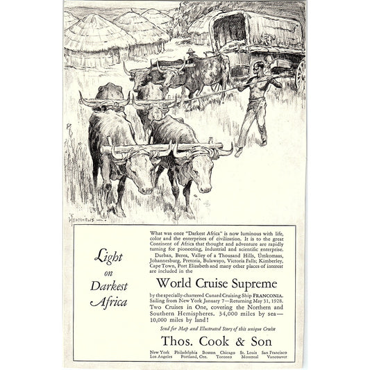 Thos. Cook & Sons World Cruise Supreme Darkest Africa Safari 5x8" 1920s Ad D26