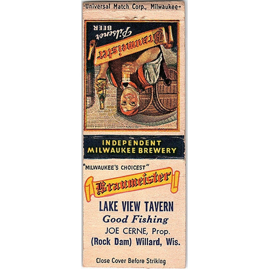 Lake View Tavern Joe Cerne Rock Dam WIllard WI Vintage Matchbook Cover SF3-Y4