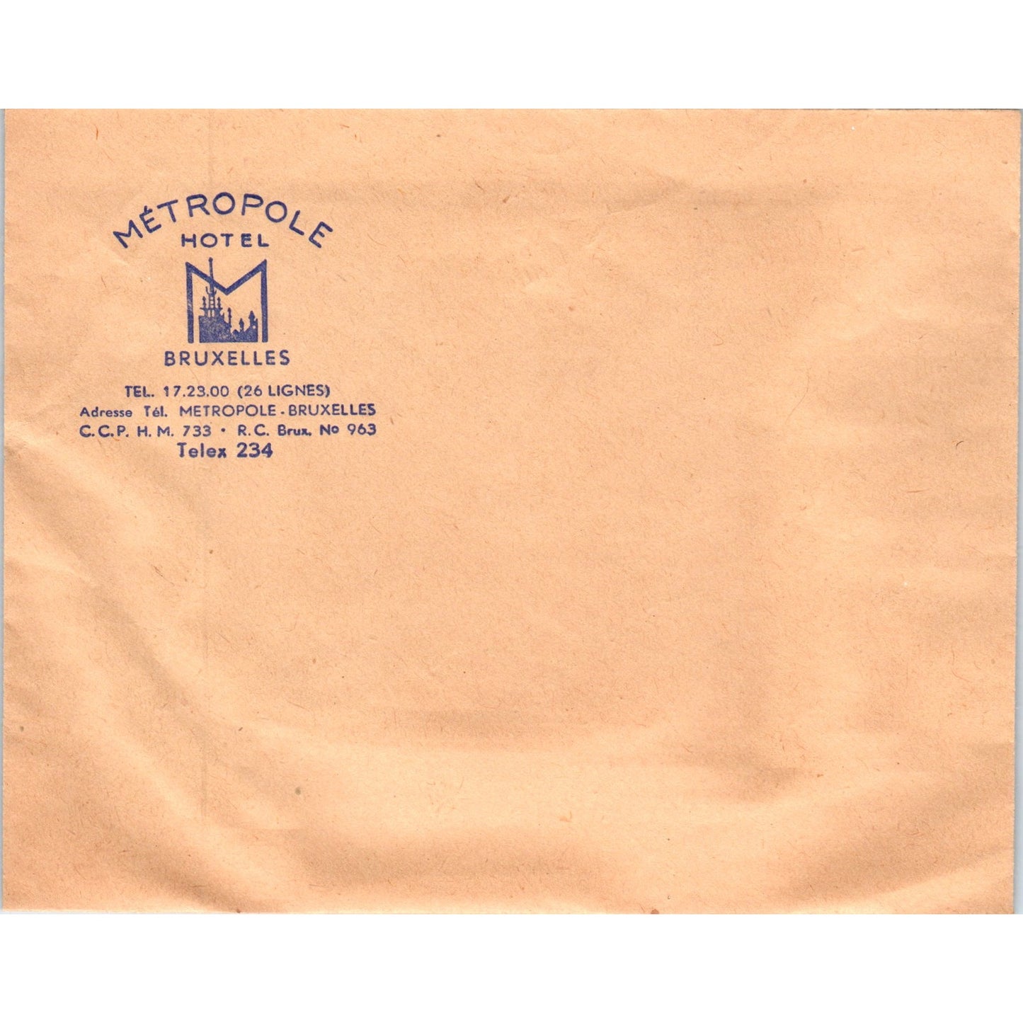 1960s Hotel Metropole Bruxelles Empty Unused Postal Envelope AF7-E10