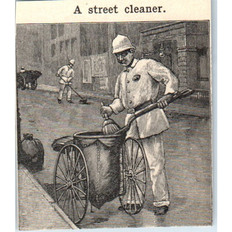 Street Cleaner Collecting Garbage 1901 Engraving AF2-T8