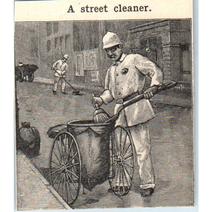 Street Cleaner Collecting Garbage 1901 Engraving AF2-T8