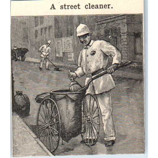 Street Cleaner Collecting Garbage 1901 Engraving AF2-T8