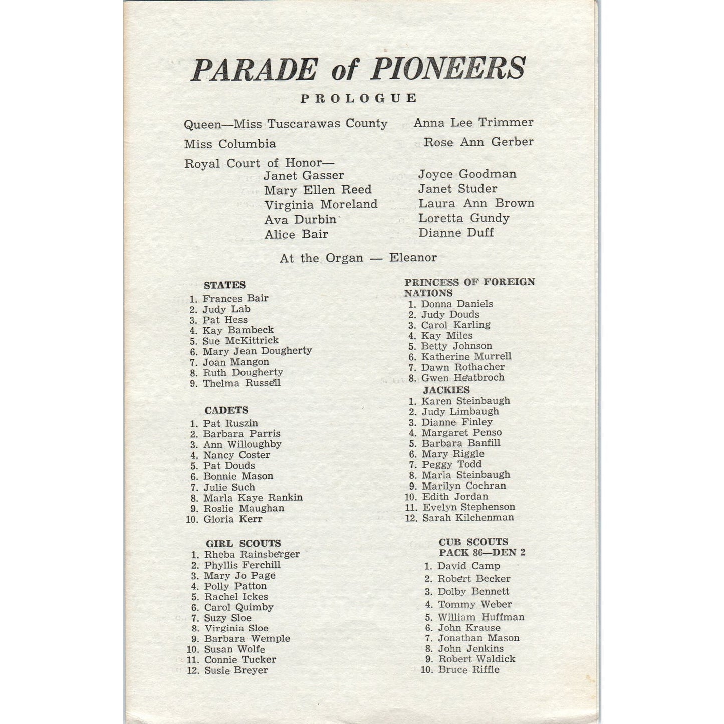 Vintage Parade of Pioneers Program AE9-X2