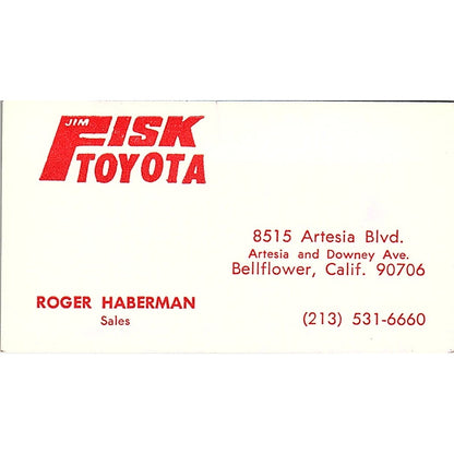 Roger Haberman Jim Fisk Toyota Bellflower CA Vintage Business Card SD9-B9