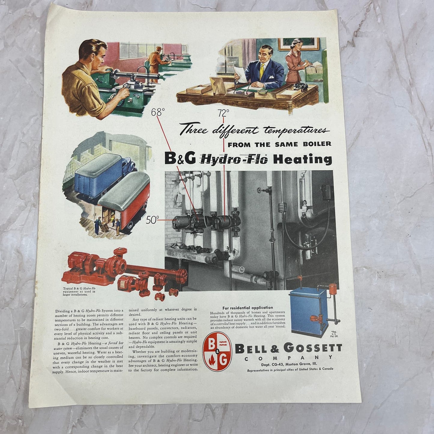 Bell & Gossett Company Morton Grove IL Hydro-Flo Heating 1951 Magazine Ad FL6-10