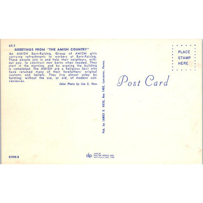 Amish Barn Raising Refreshment Break Pennsylvania Dutch Country Postcard PD8