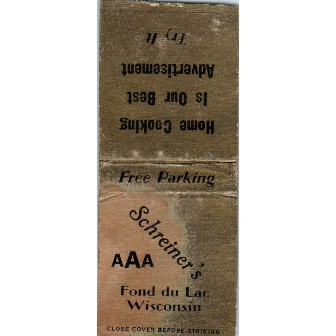 Schreiner's AAA Fond Du Lac Wisconsin Vintage Matchbook Cover SD4-Y10