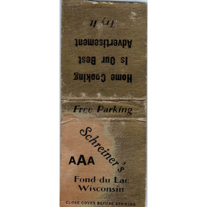 Schreiner's AAA Fond Du Lac Wisconsin Vintage Matchbook Cover SD4-Y10