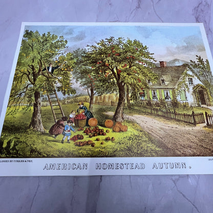 American Homestead Autumn Currier & Ives Lithograph 9x12" Art Print V22