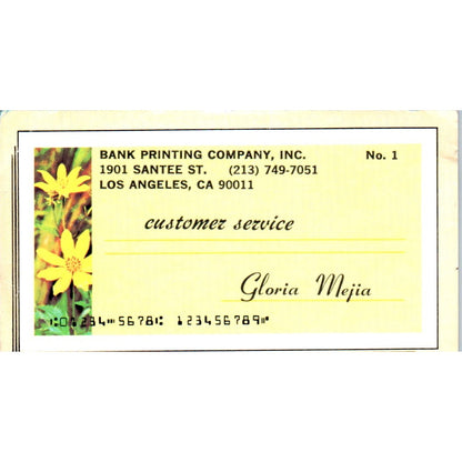 Bank Printing Company Inc Gloria Mejia Los Angeles Vintage Business Card SD4-B3