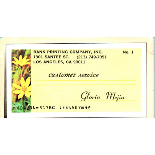Bank Printing Company Inc Gloria Mejia Los Angeles Vintage Business Card SD4-B3