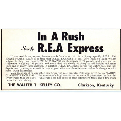 Walter T. Kelley Co REA Express Bee Supplies Clarkson KY 1964 Magazine Ad AB6-LB