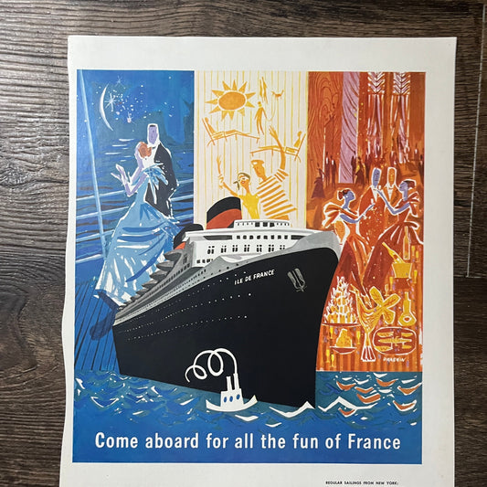 1957 French Line Cruise Steamer Drasnin Vintage Magazine Ad 10x13 V9