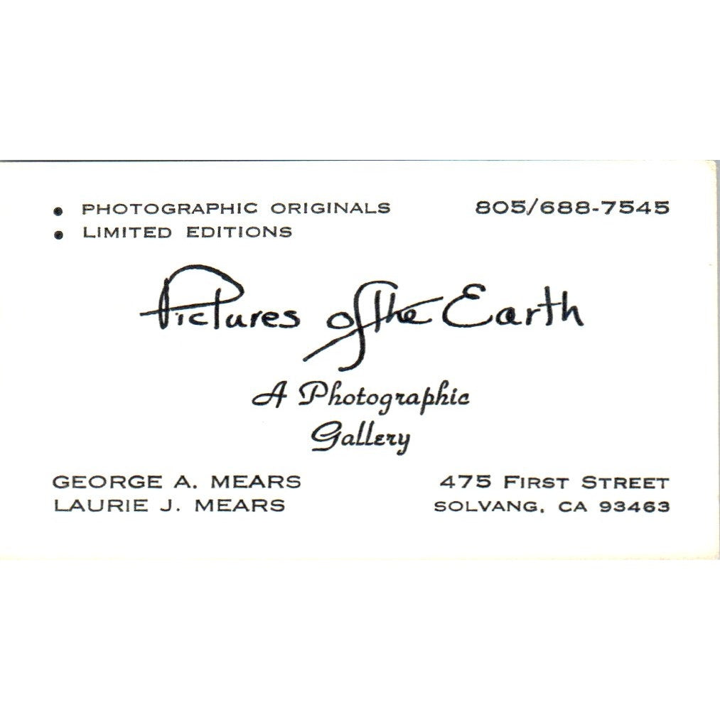 Pictures of the Earth Gallery George Laurie Mears Solvang Business Card SD8-B17