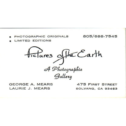 Pictures of the Earth Gallery George Laurie Mears Solvang Business Card SD8-B17