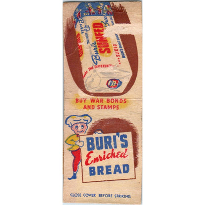 Buri's Enriched Bread War Bonds and Stamps Vintage Matchbook Cover SF4-Y3