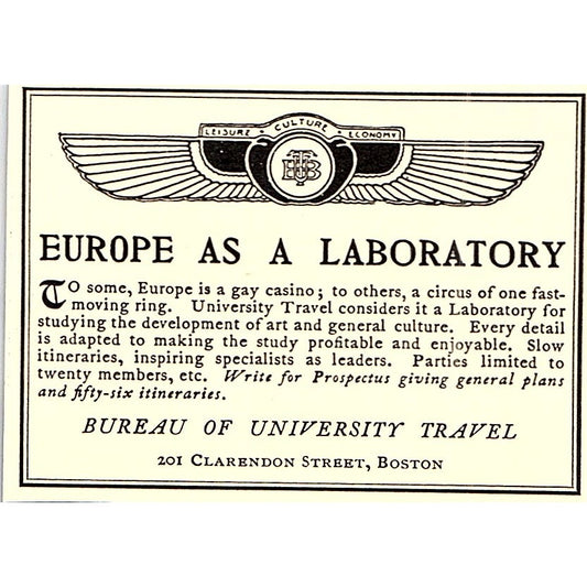 Europe as a Laboratory Bureau of University Travel - 1904 Ad AF5-2
