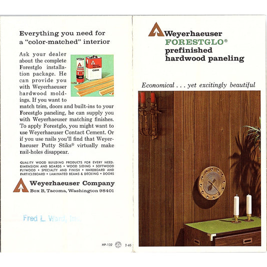 Weyerhaeuser Forestglo Hardwood Paneling 1965 Tacoma WA Vintage Brochure AG5-H3