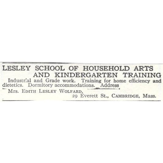 Edith Lesley Wolfard School of Household Arts & Kindergarten c1918 Ad AE5-SA11