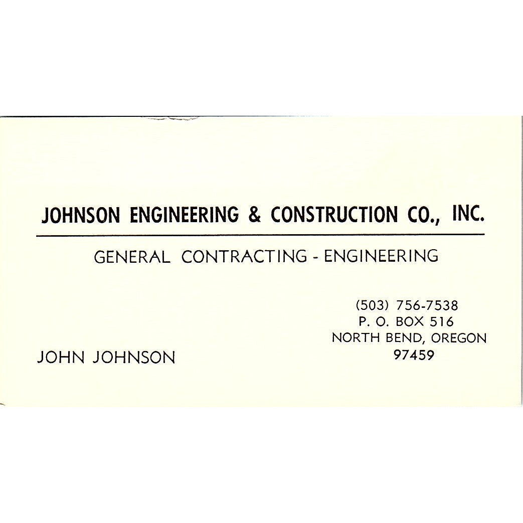 John Johnson Engineering & Construction Co North Bend OR Business Card SD9-B3