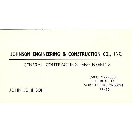 John Johnson Engineering & Construction Co North Bend OR Business Card SD9-B3