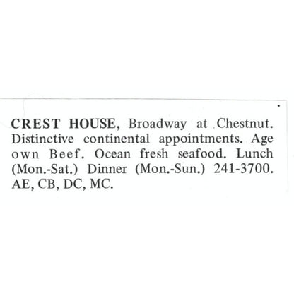 Crest House Seafood Restaurant St. Louis 1971 Magazine Ad AD8-O1