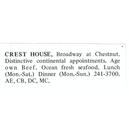 Crest House Seafood Restaurant St. Louis 1971 Magazine Ad AD8-O1