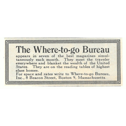 The Where to Go Bureau Boston MA 1924 Magazine Ad AD8-O4