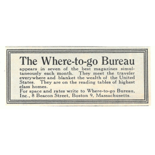 The Where to Go Bureau Boston MA 1924 Magazine Ad AD8-O4