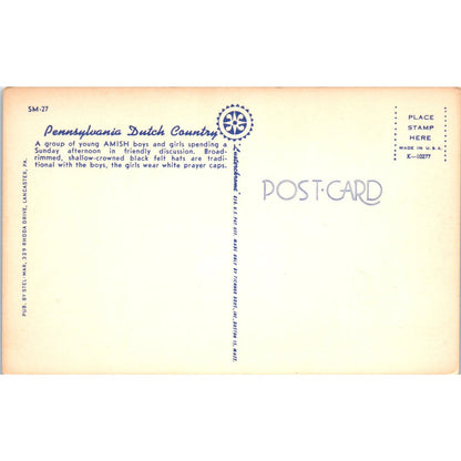 Group of Amish Girls and Boys Pennsylvania Dutch Country Vintage Postcard PD4