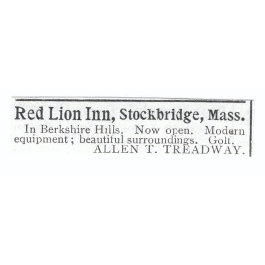 Red Lion Inn Stockbridge Allen T. Treadway c1918 Original Advertisement AE5-SV5