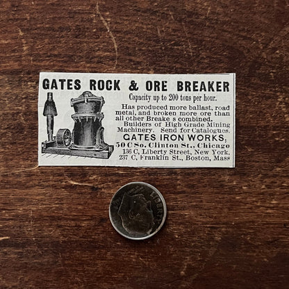 Gates Iron Works Rock & Ore Breaker Boston MA Original Advertisement AD8-P29