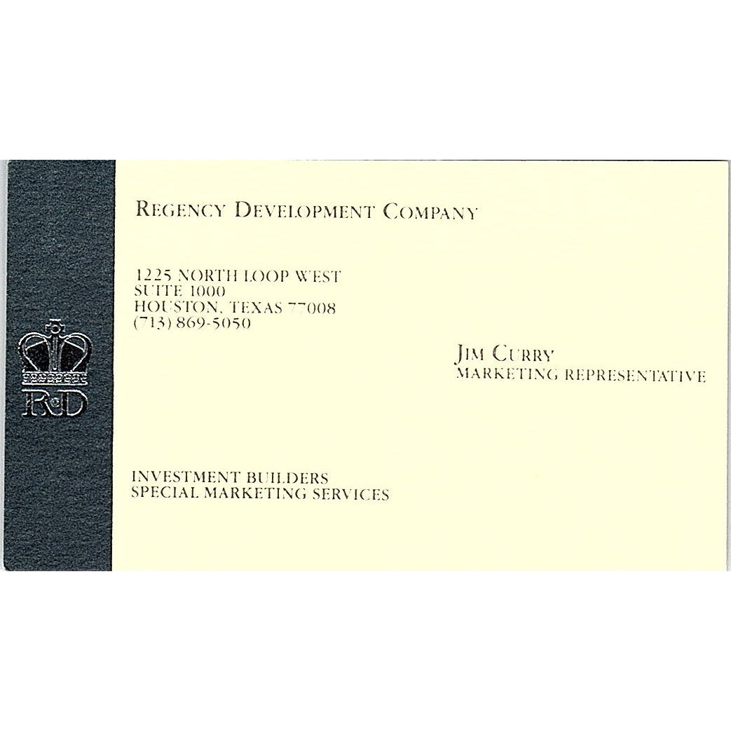 Jim Curry Regency Development Co Houston Vintage Business Card SE3-B14