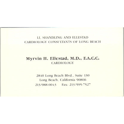 Myrvin H Ellestad MD Cardiology Long Beach Vintage Business Card SC9-B1